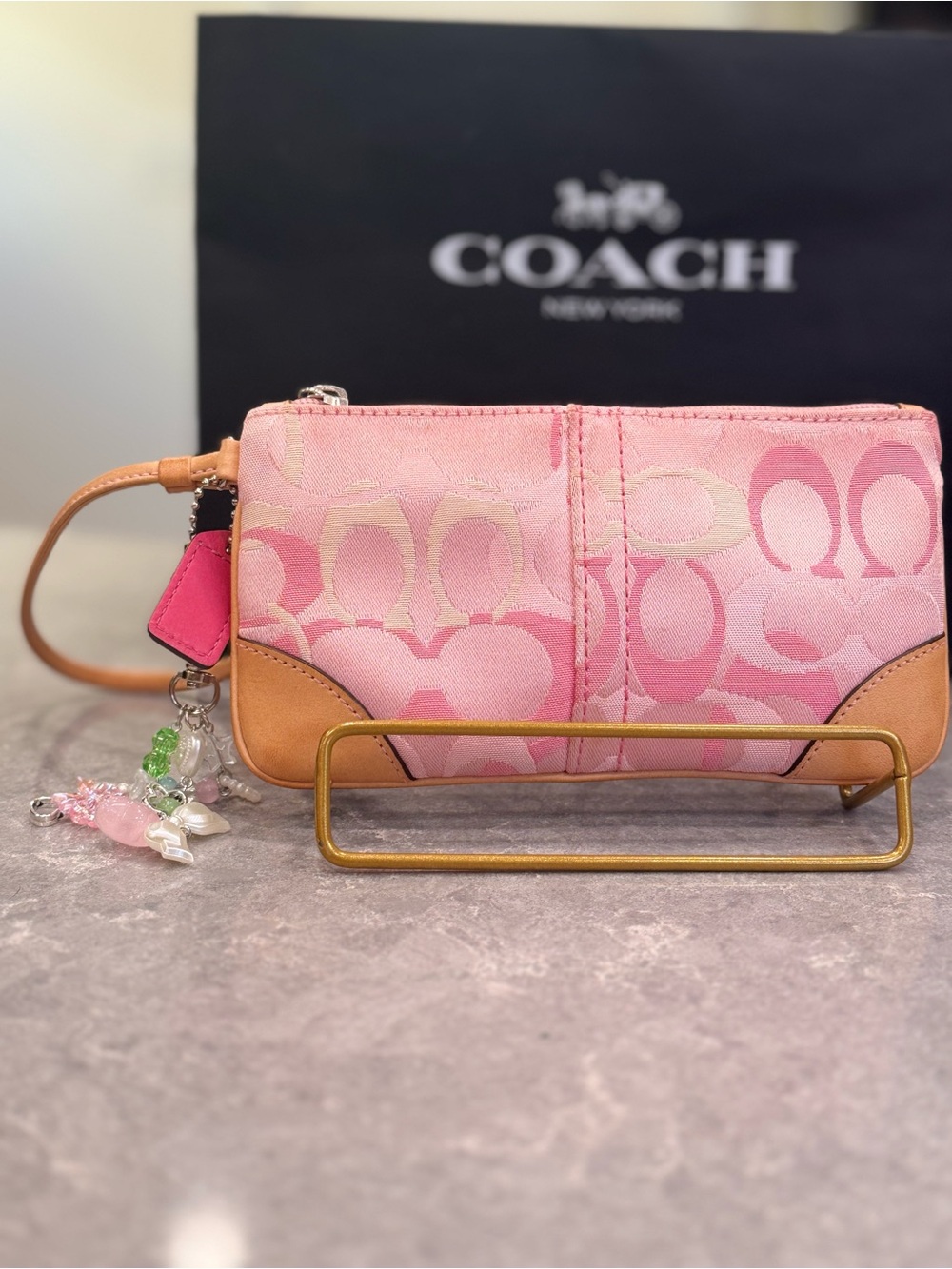 Coach Pink Signature Optic Wristlet